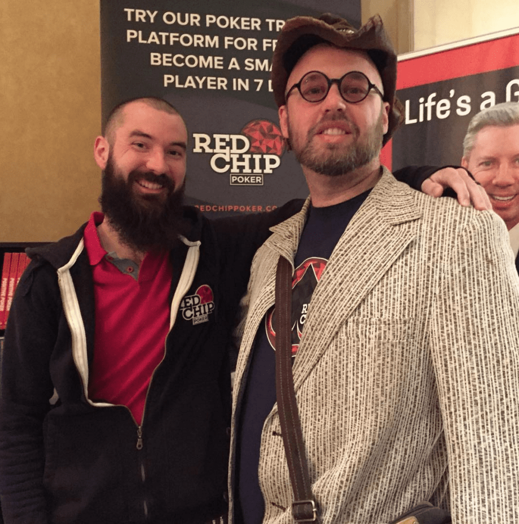 Our co-founders and coaches Doug Hull and James "SplitSuit" Sweeney at the Red Chip Poker booth.